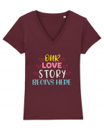 Our Love Story Begins Here Tricou mânecă scurtă guler V Damă Evoker