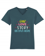 Our Love Story Begins Here Tricou mânecă scurtă guler V Bărbat Presenter