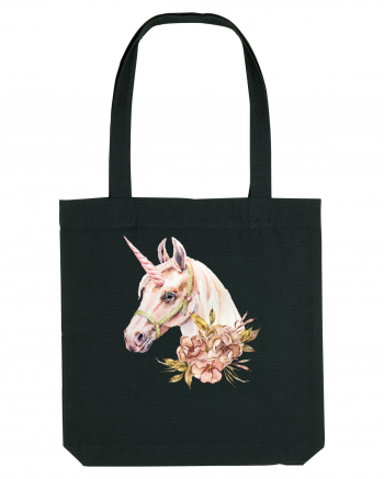 Watercolor Flower Unicorn Black