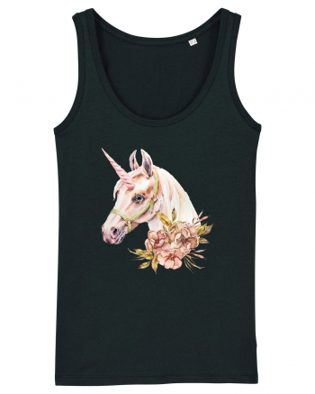 Watercolor Flower Unicorn Black