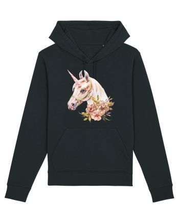 Watercolor Flower Unicorn Black