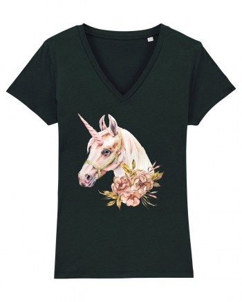 Watercolor Flower Unicorn Black