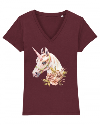 Watercolor Flower Unicorn Burgundy