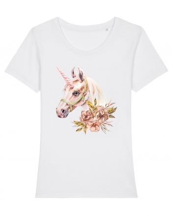 Watercolor Flower Unicorn White