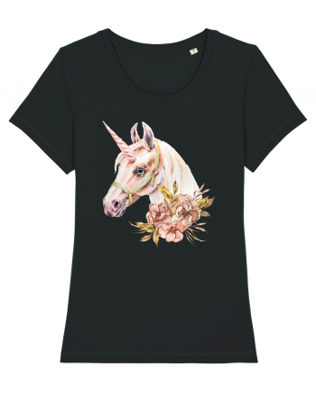 Watercolor Flower Unicorn Black