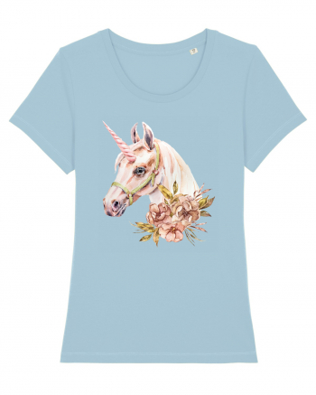 Watercolor Flower Unicorn Sky Blue