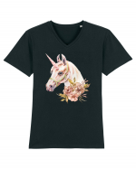 Watercolor Flower Unicorn Tricou mânecă scurtă guler V Bărbat Presenter