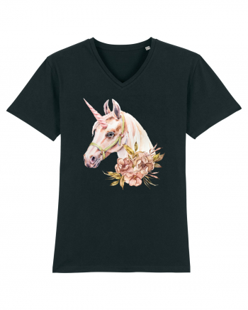 Watercolor Flower Unicorn Black