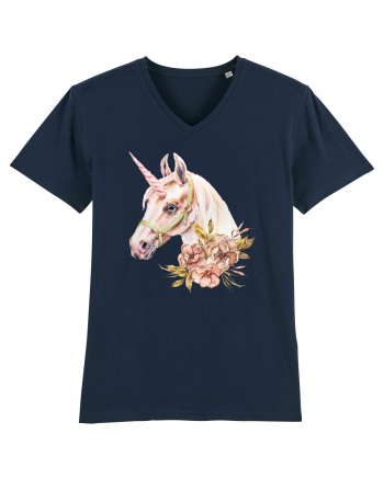 Watercolor Flower Unicorn French Navy