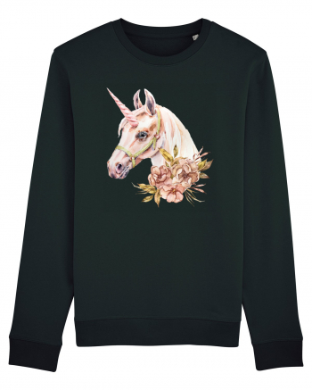 Watercolor Flower Unicorn Black