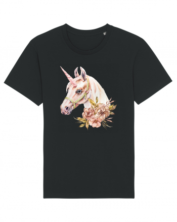 Watercolor Flower Unicorn Black