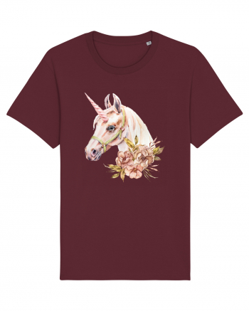 Watercolor Flower Unicorn Burgundy