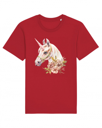 Watercolor Flower Unicorn Red