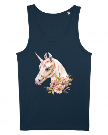 Watercolor Flower Unicorn Navy