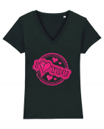 I Love You Pink Stamp Tricou mânecă scurtă guler V Damă Evoker