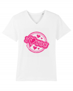 I Love You Pink Stamp Tricou mânecă scurtă guler V Bărbat Presenter