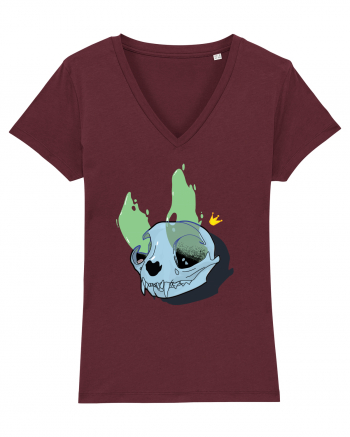 Cat skull on fire Tricou mânecă scurtă guler V Damă Evoker