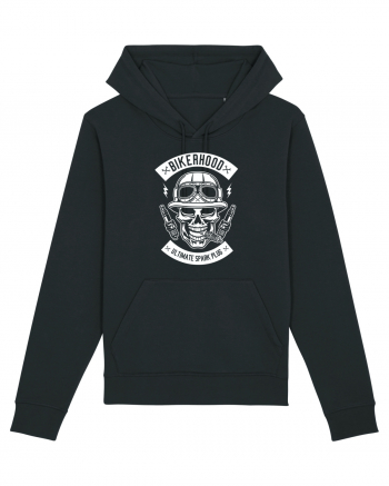 Biker Hood Skull White Black