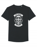 Biker Hood Skull White Tricou mânecă scurtă guler larg Bărbat Skater