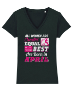 BORN IN APRIL Tricou mânecă scurtă guler V Damă Evoker