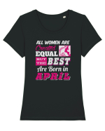 BORN IN APRIL Tricou mânecă scurtă guler larg fitted Damă Expresser