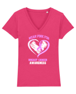 BREAST CANCER WARRIOR Tricou mânecă scurtă guler V Damă Evoker
