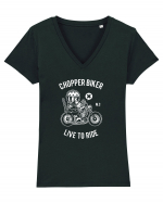 Chopper Biker White Tricou mânecă scurtă guler V Damă Evoker