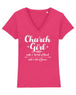 CHURCH GIRL Tricou mânecă scurtă guler V Damă Evoker