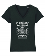 Classic Ride Moto White Tricou mânecă scurtă guler V Damă Evoker