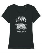 Coffee Van Japanese White Tricou mânecă scurtă guler larg fitted Damă Expresser