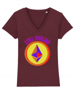 Still Hodling.Etherum  Tricou mânecă scurtă guler V Damă Evoker