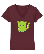 Ghost green kitty Tricou mânecă scurtă guler V Damă Evoker