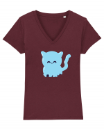 Ghost blue kitty Tricou mânecă scurtă guler V Damă Evoker