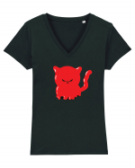 Ghost red devil kitty Tricou mânecă scurtă guler V Damă Evoker