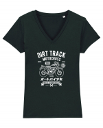 Dirt Track Moto White Tricou mânecă scurtă guler V Damă Evoker