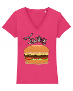 Tasty Hamburger Tricou mânecă scurtă guler V Damă Evoker