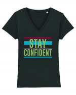 Stay Confident Tricou mânecă scurtă guler V Damă Evoker