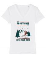 Seek Adventures that Open Your Mind Tricou mânecă scurtă guler V Damă Evoker