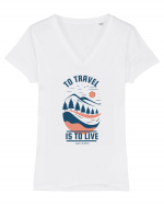 To Travel is to Live Tricou mânecă scurtă guler V Damă Evoker