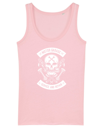 Moto Garage Skull White Cotton Pink