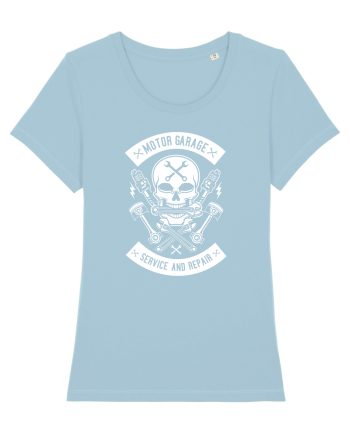 Moto Garage Skull White Sky Blue