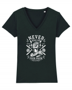 Never Give Up White Fist Tricou mânecă scurtă guler V Damă Evoker