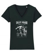 Skateboard Competion White Tricou mânecă scurtă guler V Damă Evoker