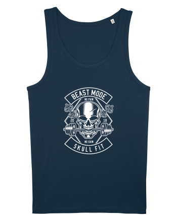 Beast Mode Skull Fitness White Navy