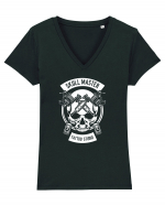 Skull Master Tattoo White Tricou mânecă scurtă guler V Damă Evoker