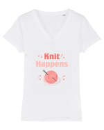 KNIT Tricou mânecă scurtă guler V Damă Evoker
