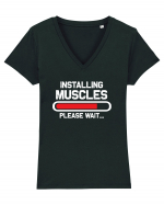 Installing Muscles Please Wait Tricou mânecă scurtă guler V Damă Evoker