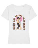 De ziua îndrăgostiților - Kisses are better than words Tricou mânecă scurtă guler larg fitted Damă Expresser