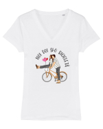 Pentru cupluri - Noi doi și o bicicletă Tricou mânecă scurtă guler V Damă Evoker