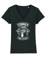 Stronger than your Excuses Gym White Tricou mânecă scurtă guler V Damă Evoker